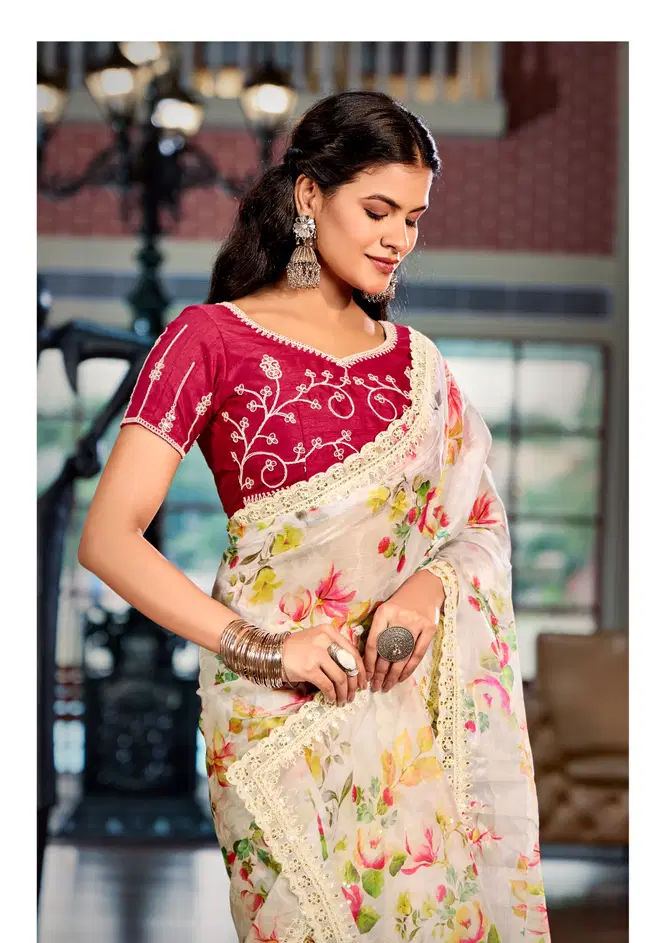 Juery By Stavan Burberry Embroidered Fancy Saree Suppliers In India